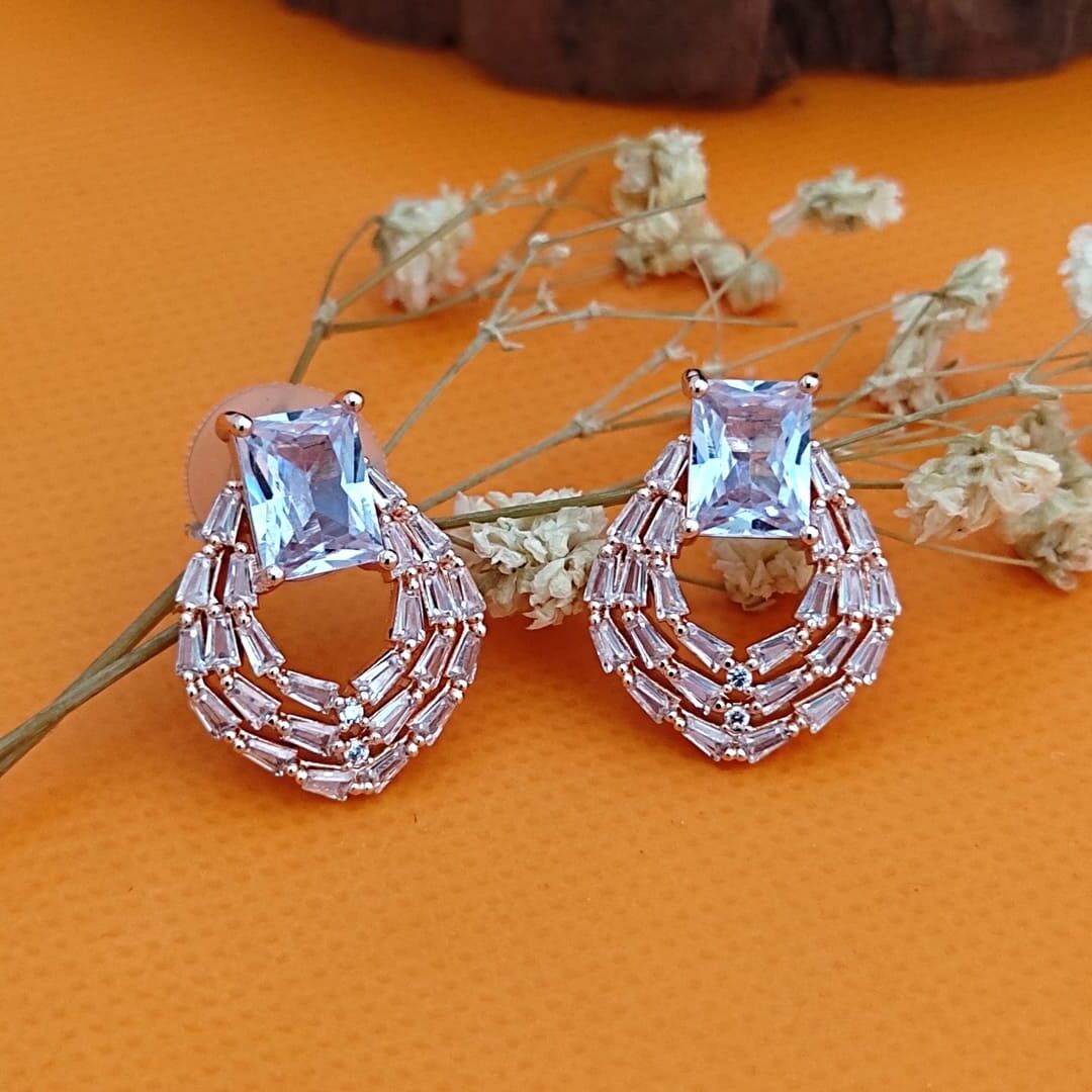 Aina Rose Gold Plated Anti Tarnish AD Earrings