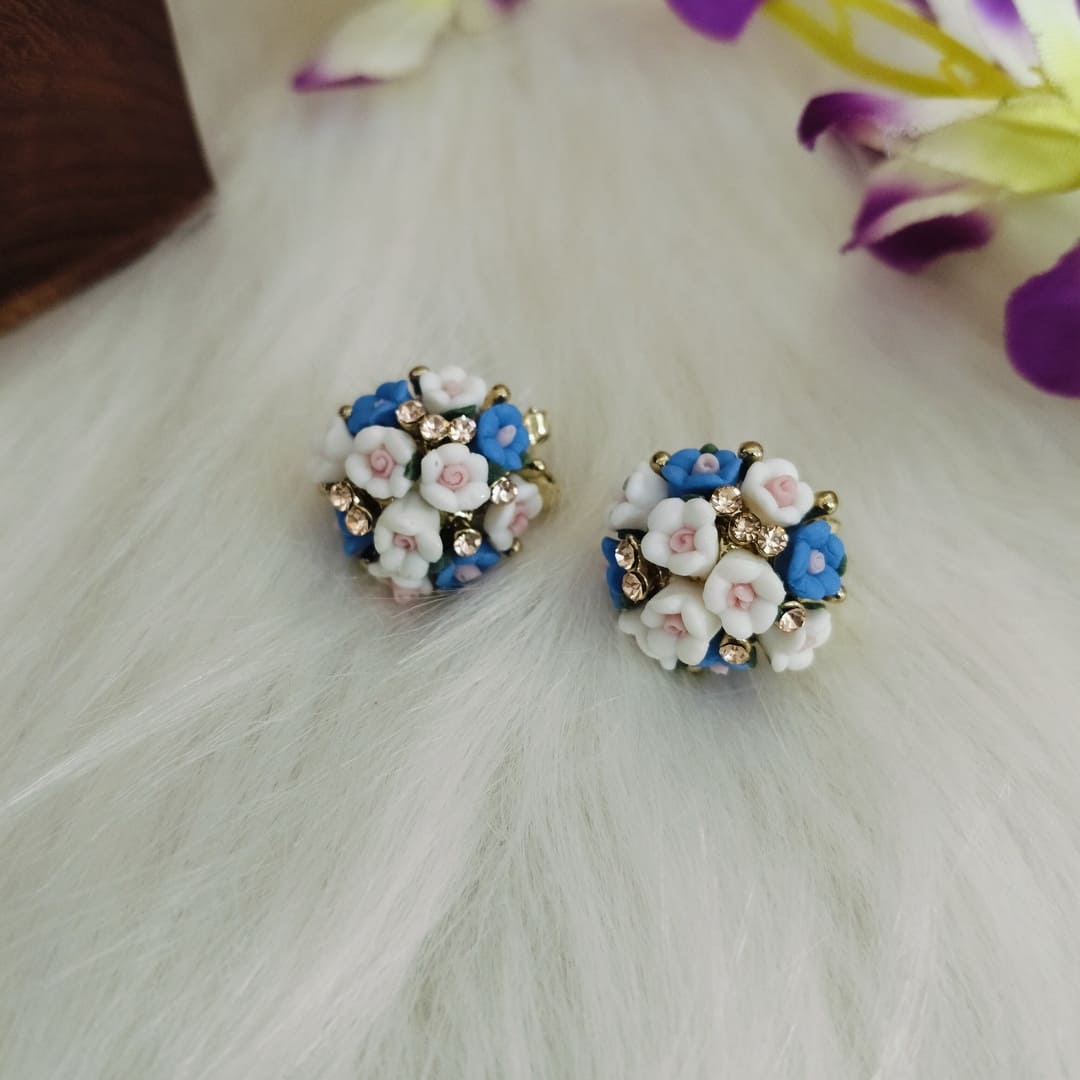 Blue White Flower Earrings
