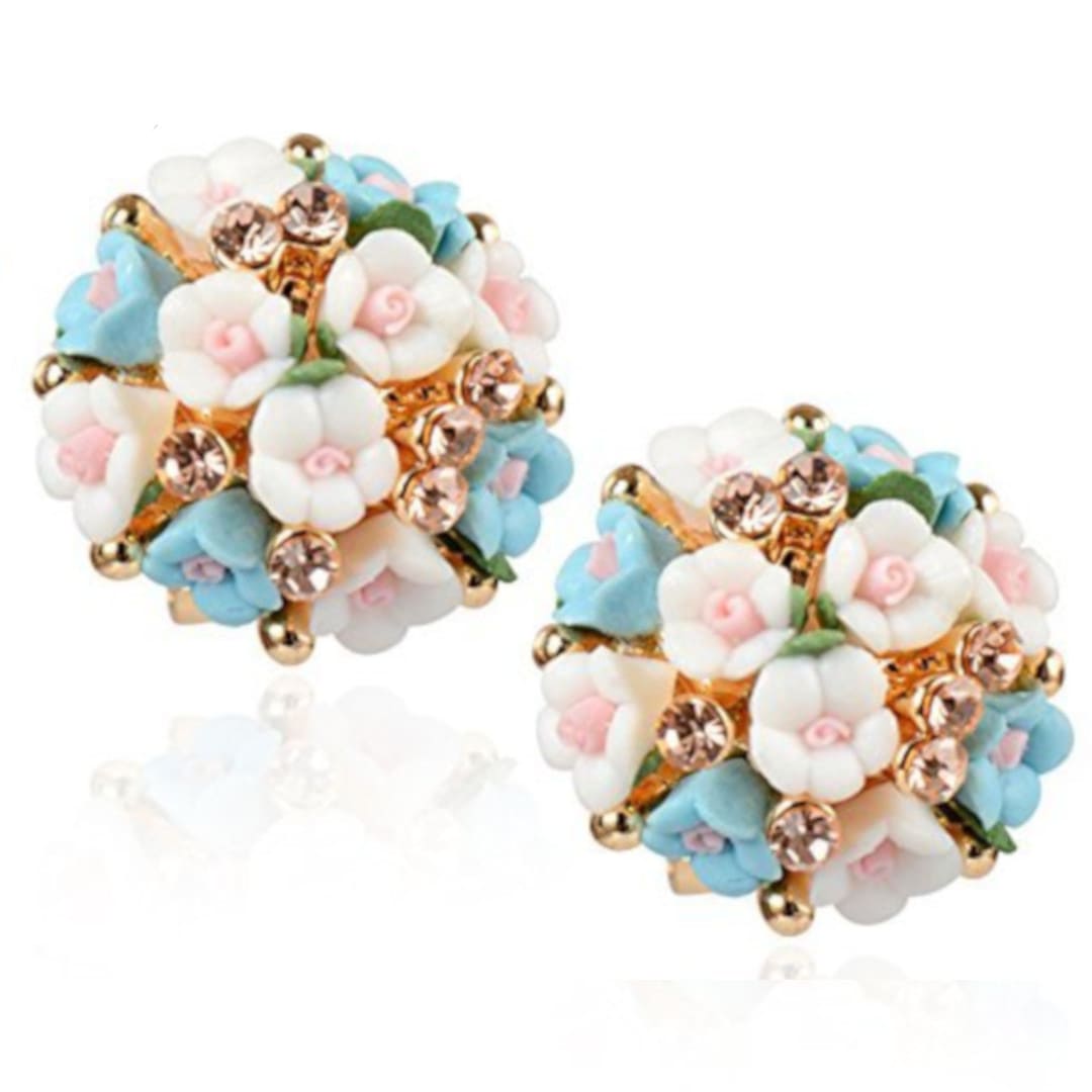 Blue White Flower Earrings