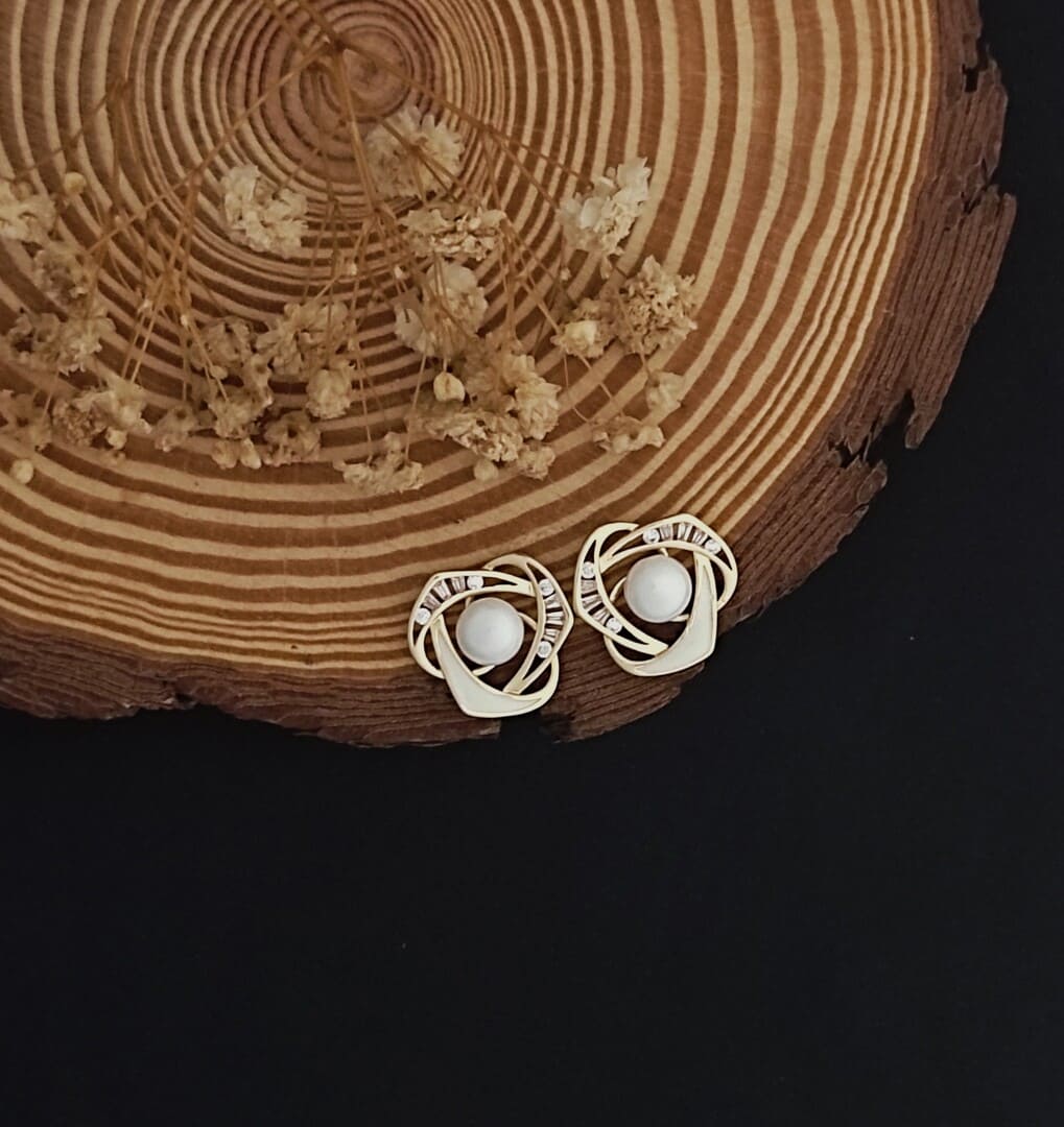 Adeline Gold Anti Tarnish Pearl with Cubic Zirconia Stud Earrings