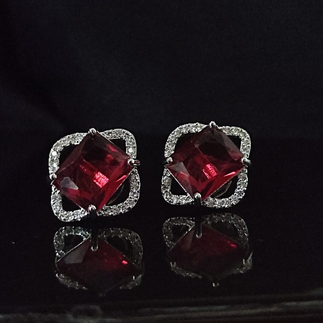 Ella Princess-Cut Stud Earrings with CZ Halo