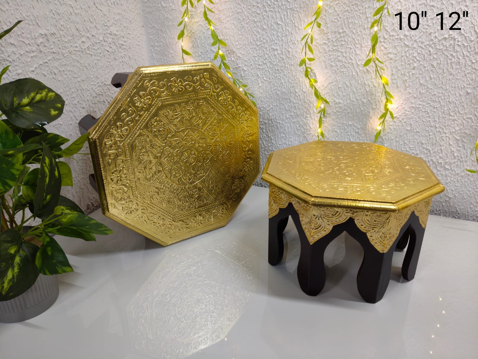 8 corner Brass Fitted Chowki Set of 2