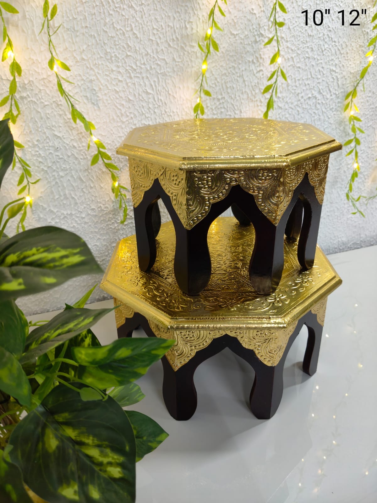 8 corner Brass Fitted Chowki Set of 2