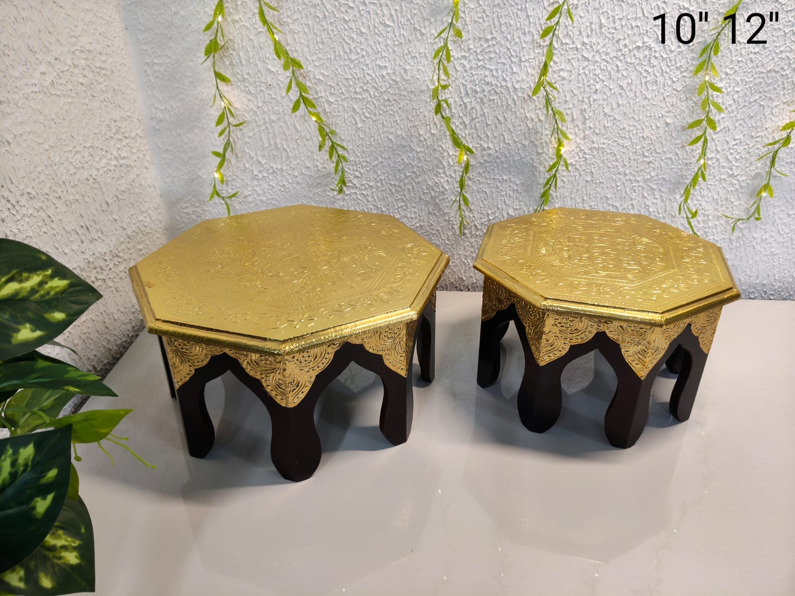 8 corner Brass Fitted Chowki Set of 2