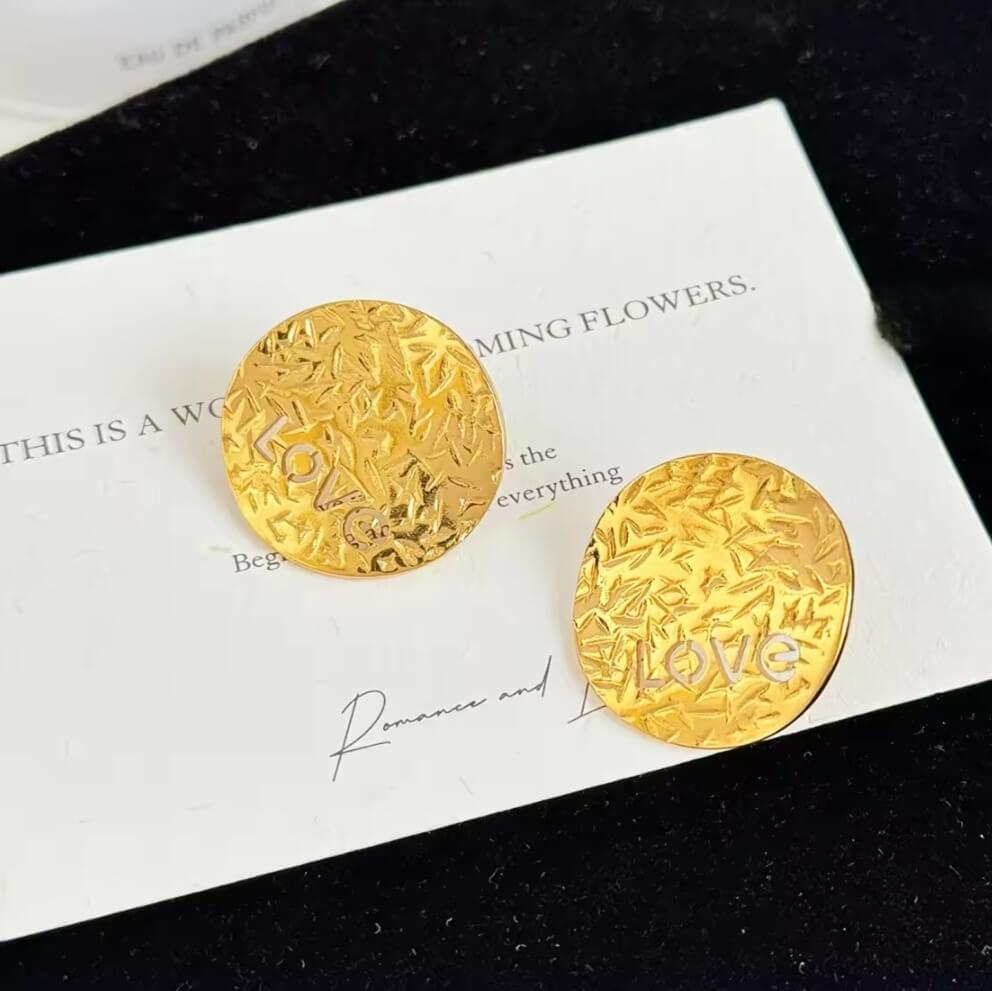 Golden Textured Round Earrings