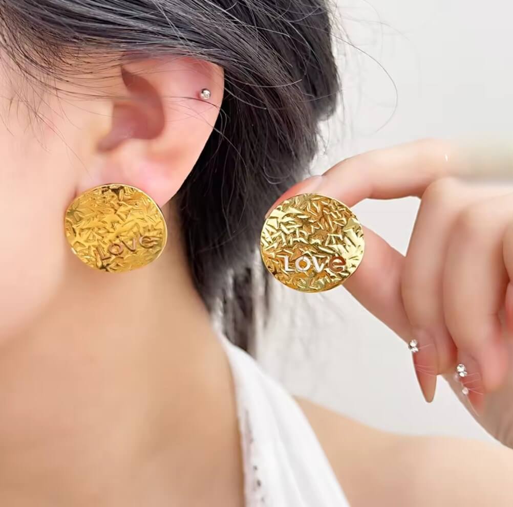 Golden Textured Round Earrings