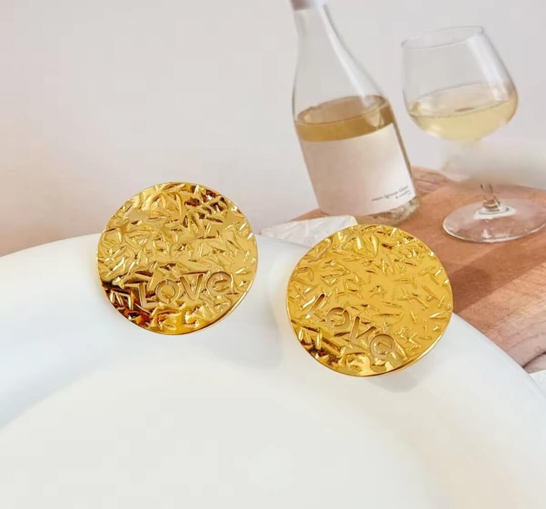 Golden Textured Round Earrings