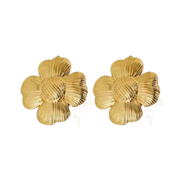 Textured Gold Floral Stud Earrings – Vintage-Inspired Petal Design