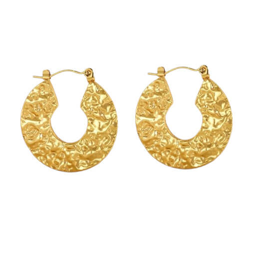 Textured Gold Open Hoop Earrings – Bold Sculpted Statement Hoops