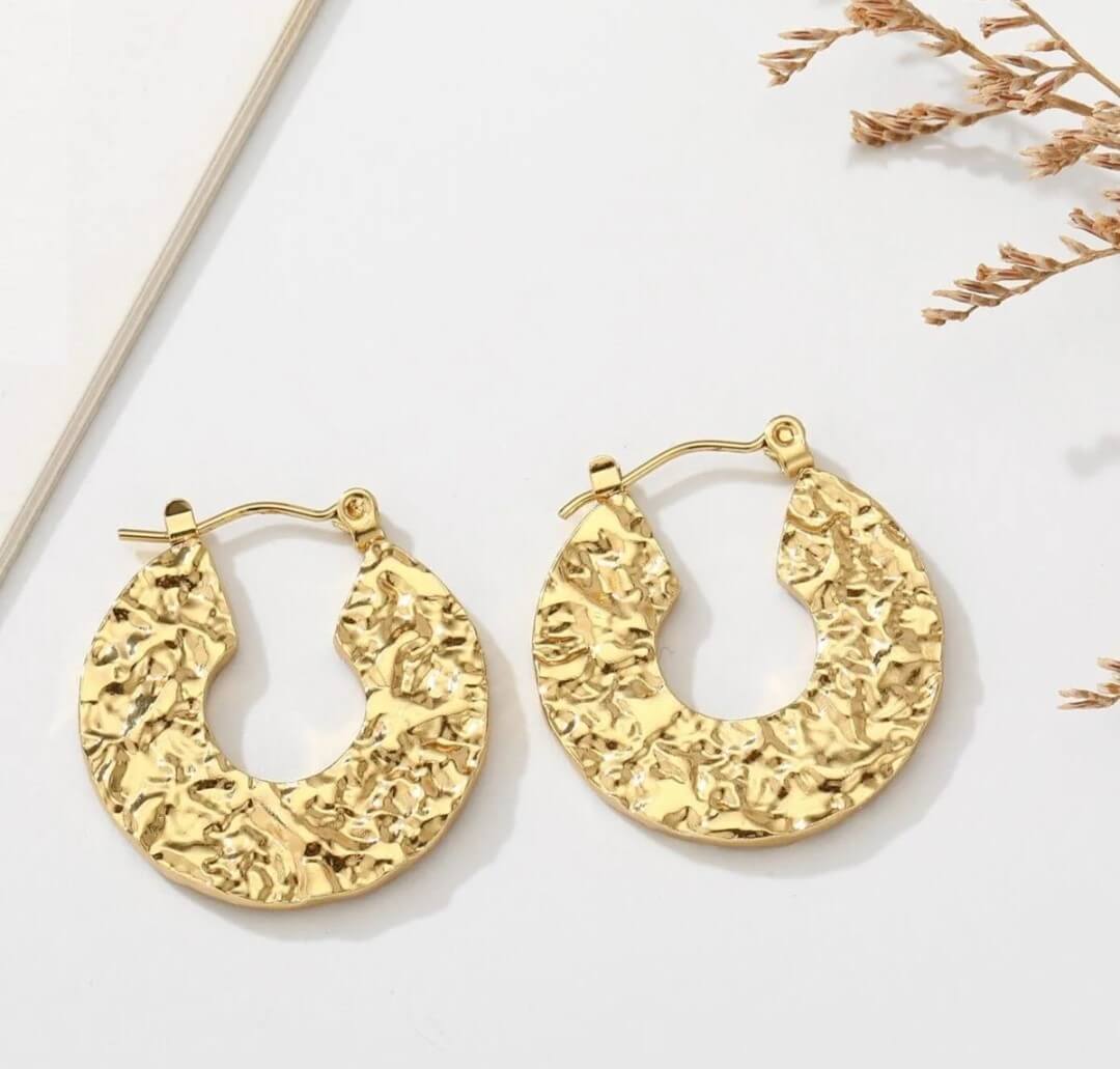 Textured Gold Open Hoop Earrings – Bold Sculpted Statement Hoops
