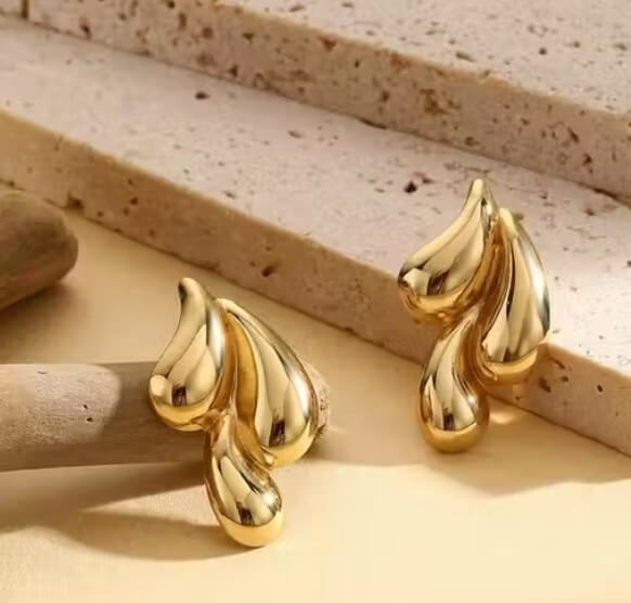 Abstract Sculptural Drops Gold Stud Earrings