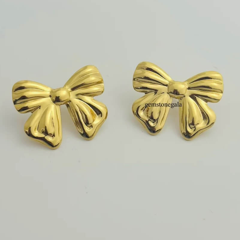 Golden Bow Stud Earrings – Minimalist Statement Jewelry for Women