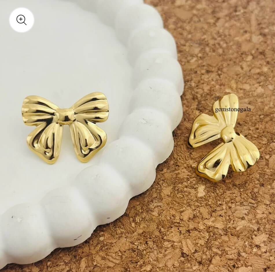 Golden Bow Stud Earrings – Minimalist Statement Jewelry for Women
