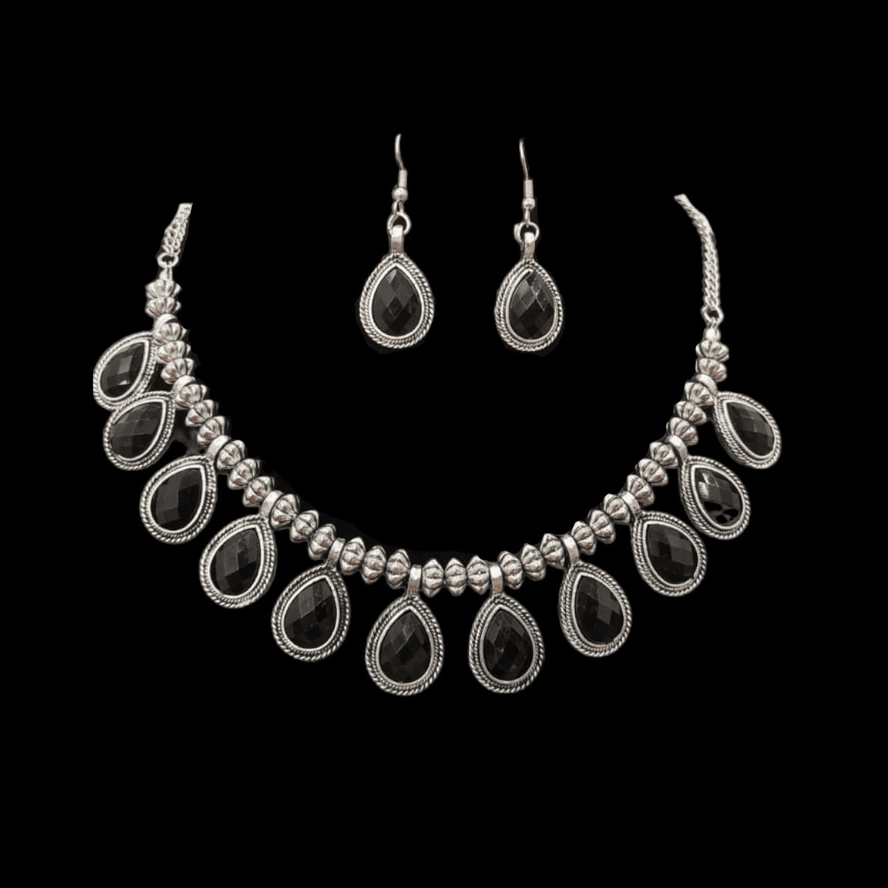 Black Crystal Tear Drop Necklace