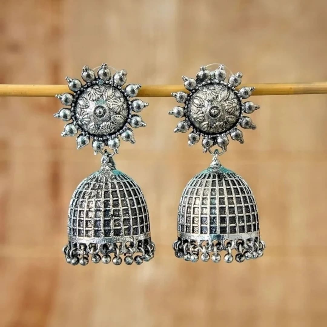 Oxidised Cross Design Jhumka Earrings