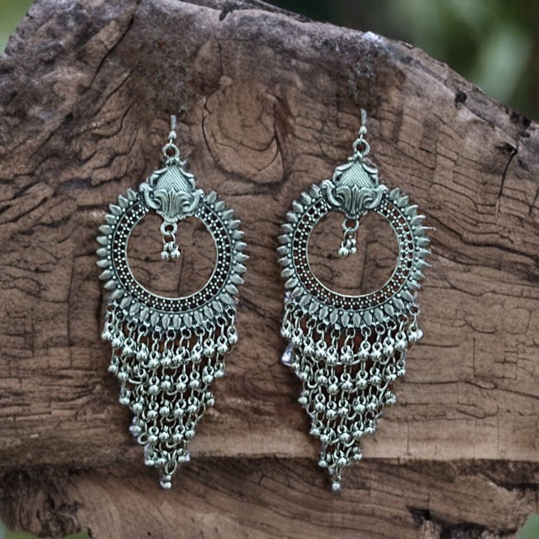 Sunburst Tribal Danglers – Oxidised Dangler Chandelier Earrings