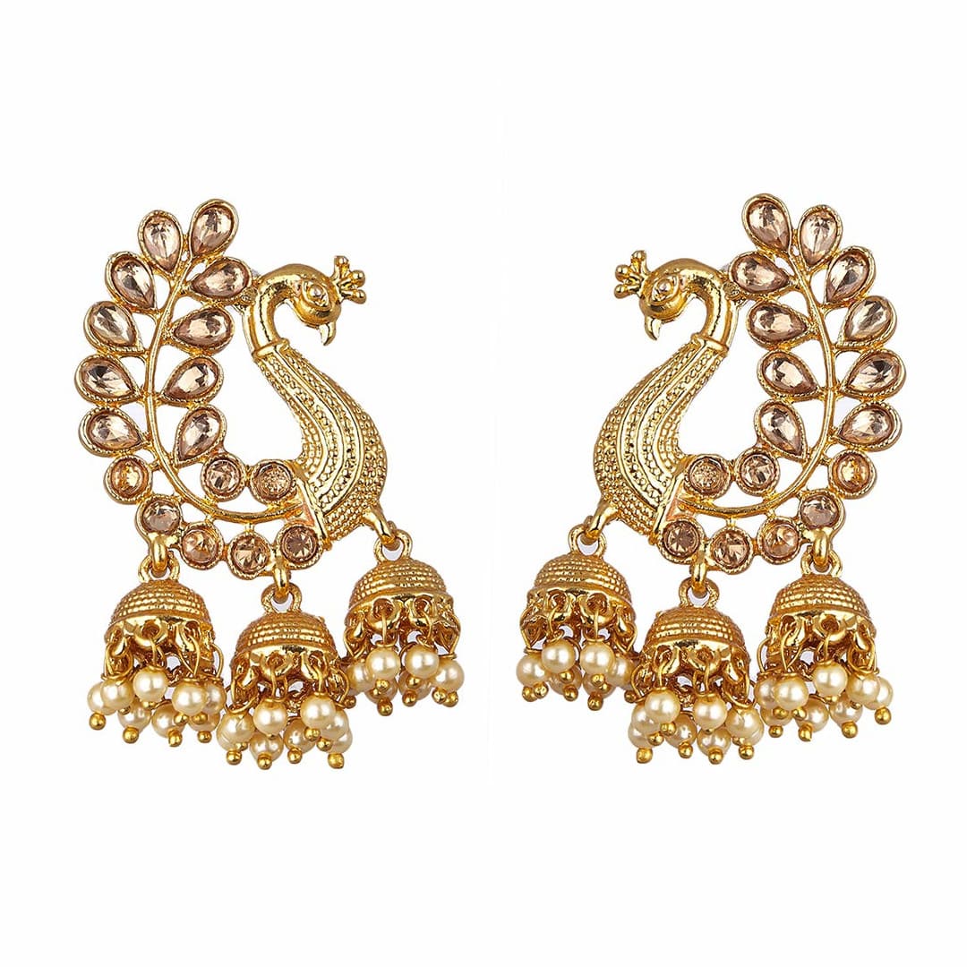 Gold Plated Peacock Earrings with Jhumki