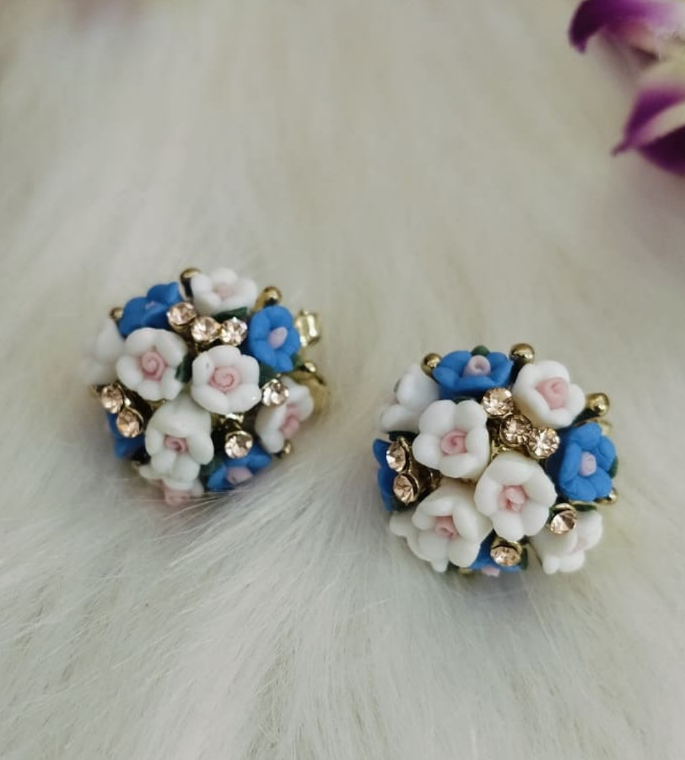 Blue White Flower Earrings