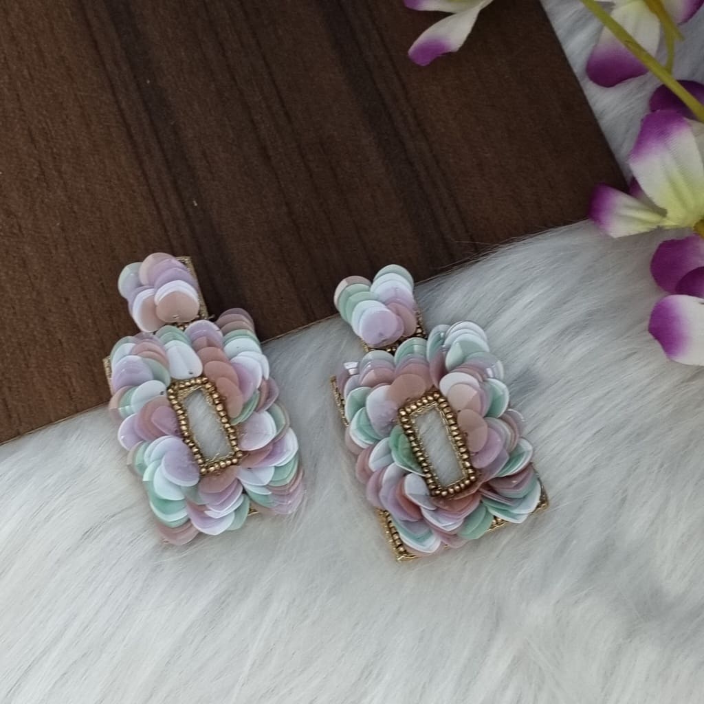 Pastel Sequin Rectangle Earrings