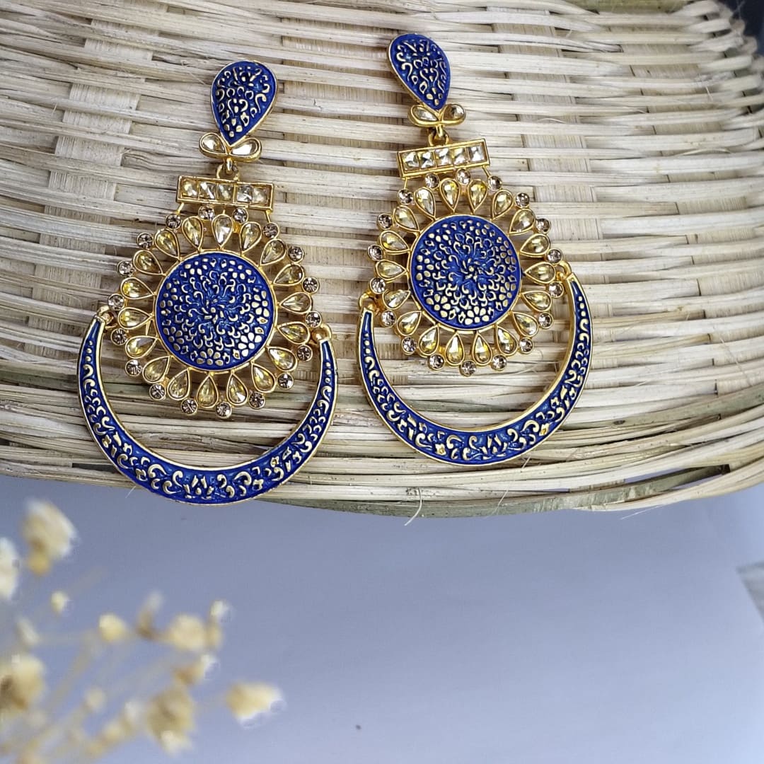 Royal Blue Meenakari Chandbali Earrings