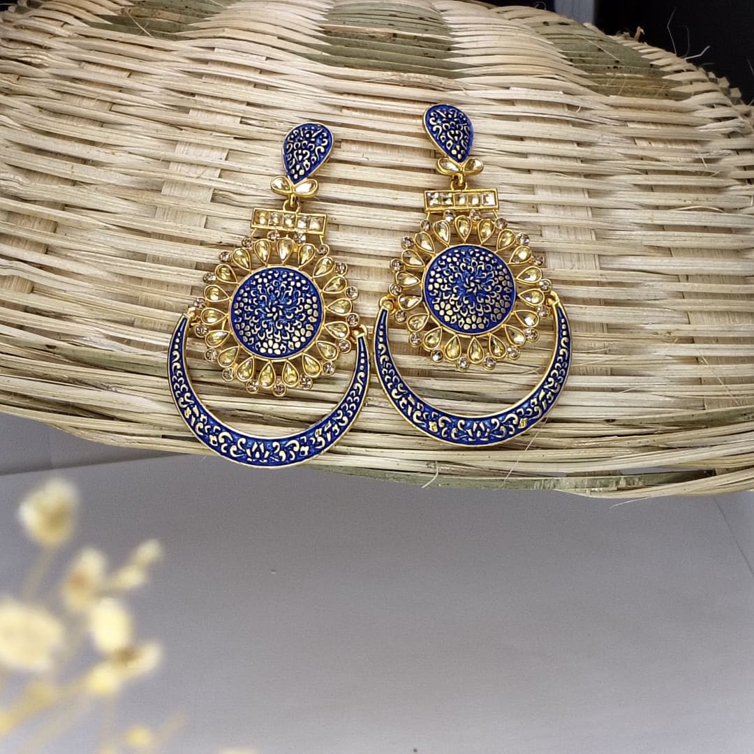Royal Blue Meenakari Chandbali Earrings