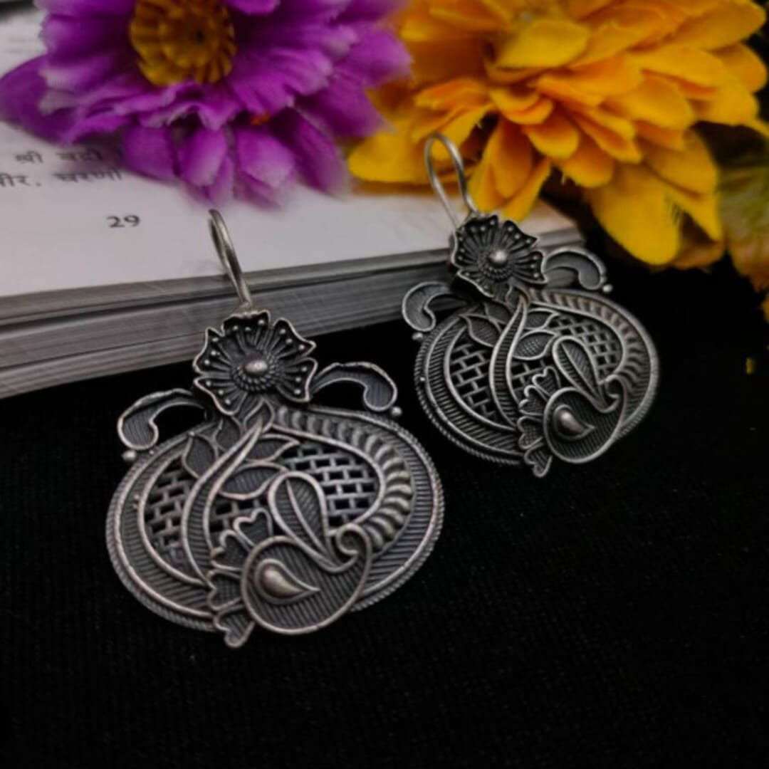 Oxidized Floral Filigree Earrings – Handcrafted Ethnic Charm