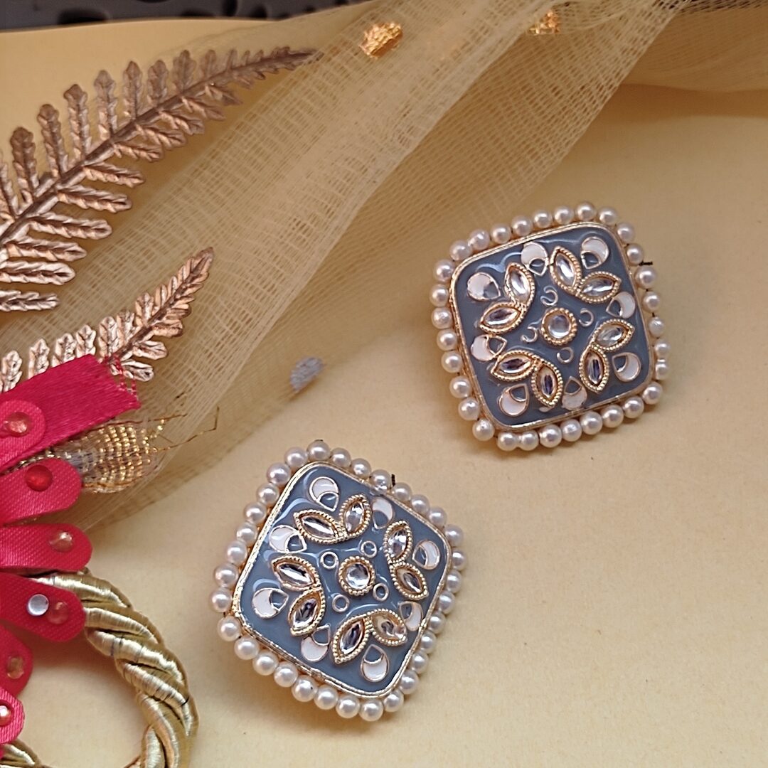 Navya Square Meenakari Stud Earrings