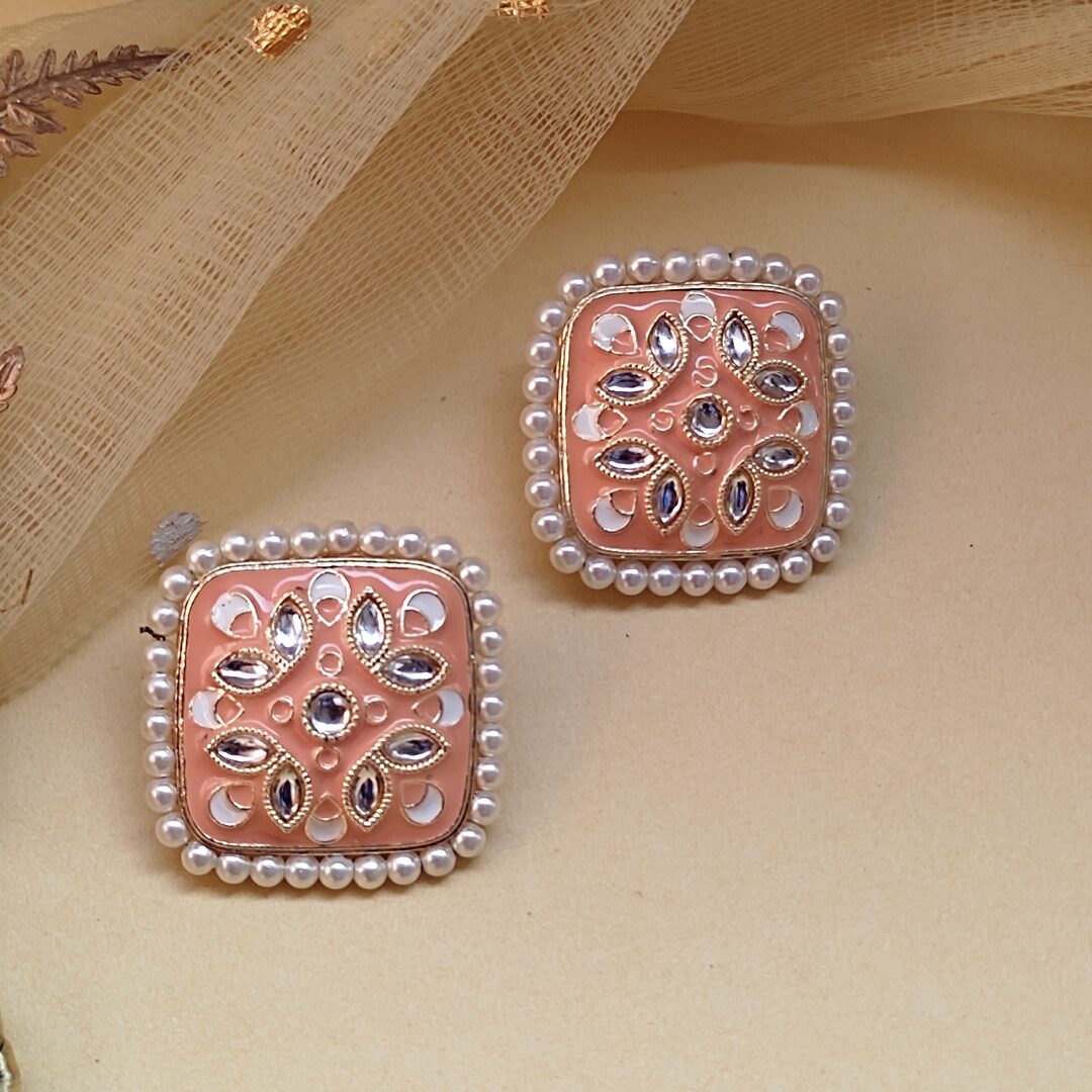 Navya Square Meenakari Stud Earrings
