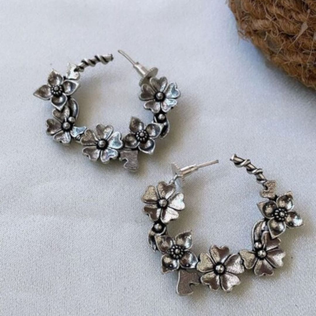 Flower Hoop Style Stud Earrings