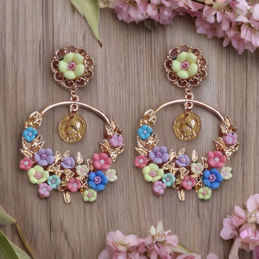 Aastha Gold Plated Multicolor Flower Earrings