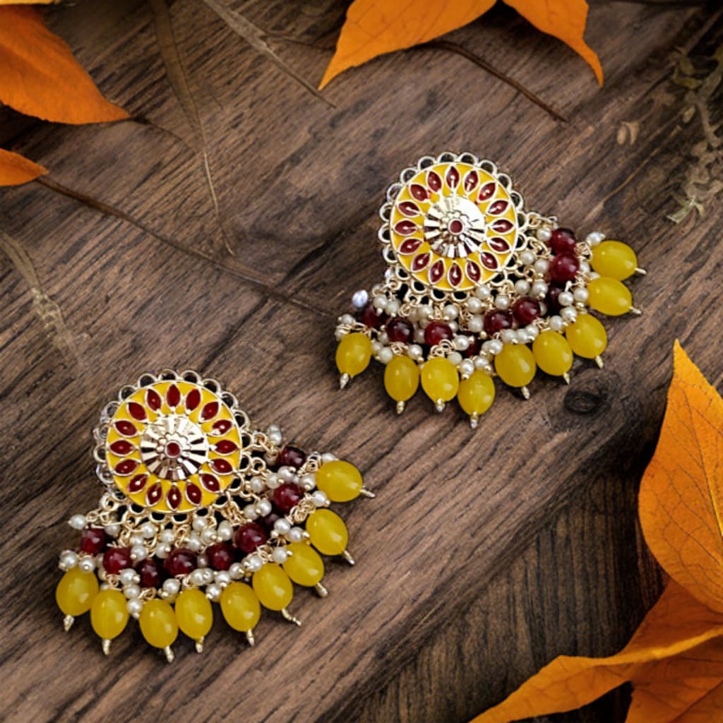 Dual Color Meenakari Earrings with Pearls