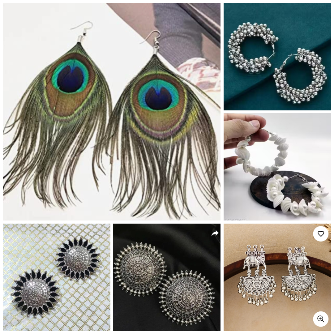 Tarohi Oxidized Pearl and Peacock Earrings Combo (Pack of 6)