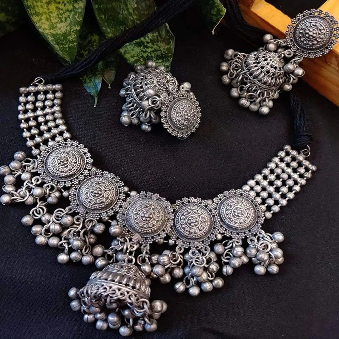 Oxidized silver choker necklace - D2 – Simpliful Jewelry