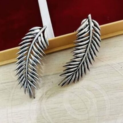 Oxidized Silver Leaf Stud Earrings