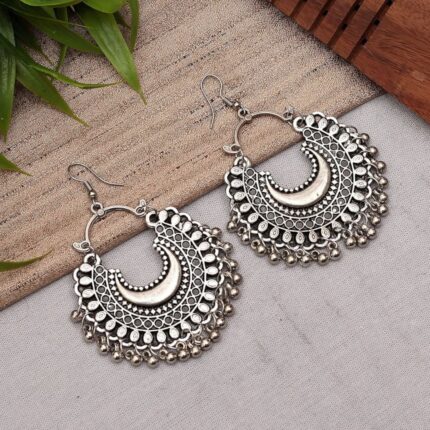 German Silver Simple Afghani Chandbali Earrings