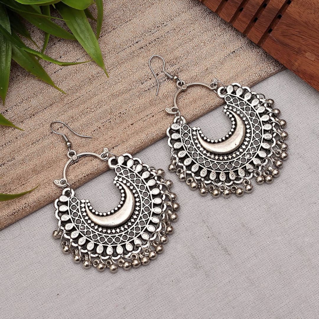 Oxidized German Silver Jhumka Earrings | Party wear Jhumka Jhumki Earr –  Indian Designs