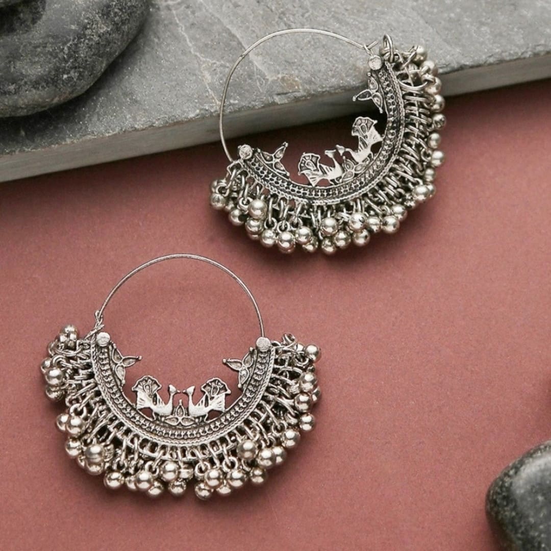 Buy Oxidized Silver earrings peacocks online | TS Handmade