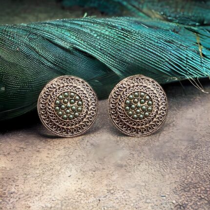 Oxidized Golden Green Stud Earrings