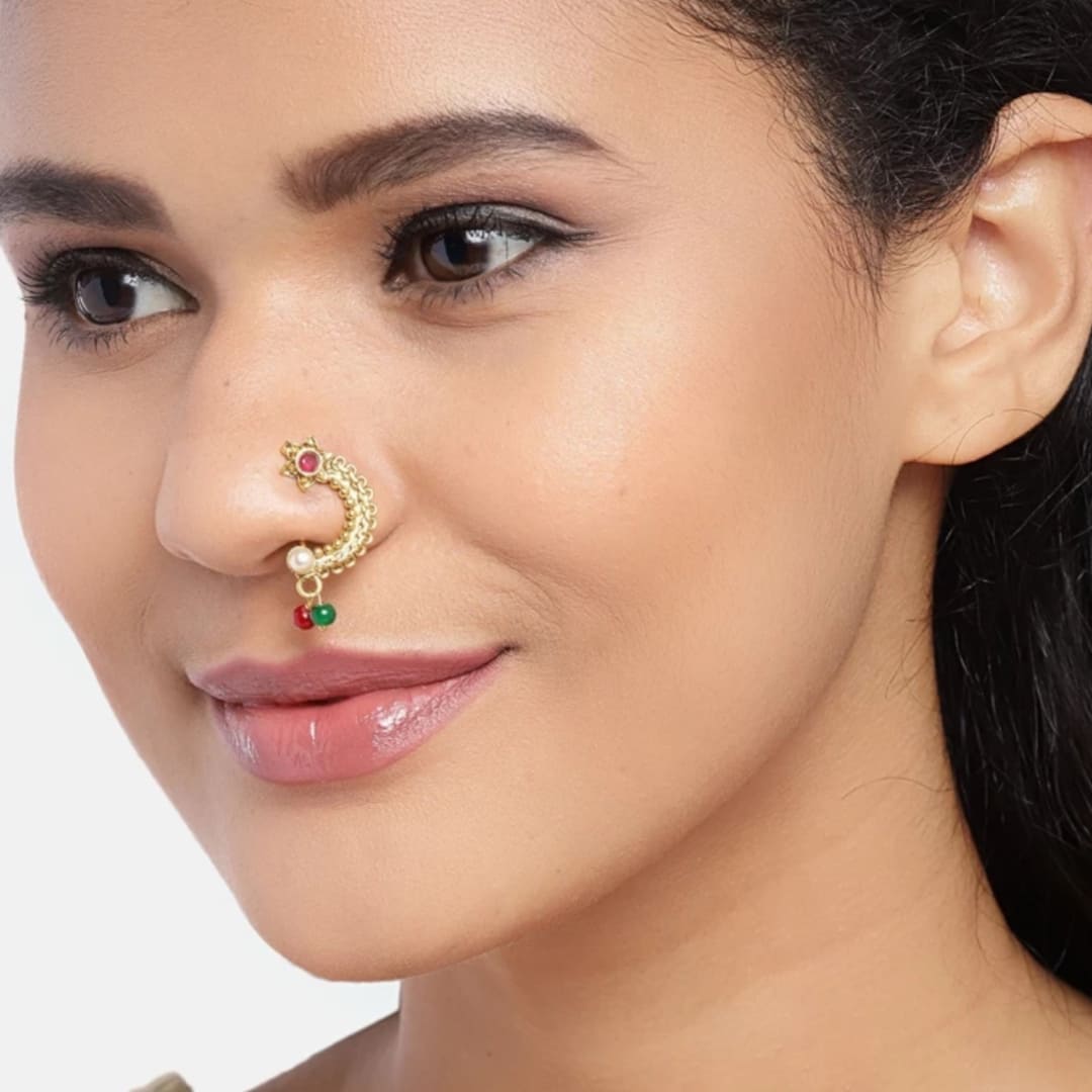 Traditional Maharashtrian Kolhapuri Micro Gold Plated Nath B (Nose Pin)