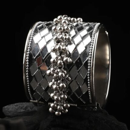 Oxidized Adjustable Ghungroo and Mirror Bracelet