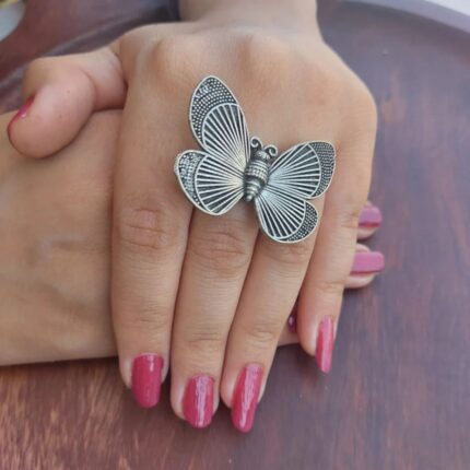 Oxidized Silver Butterfly Finger Ring