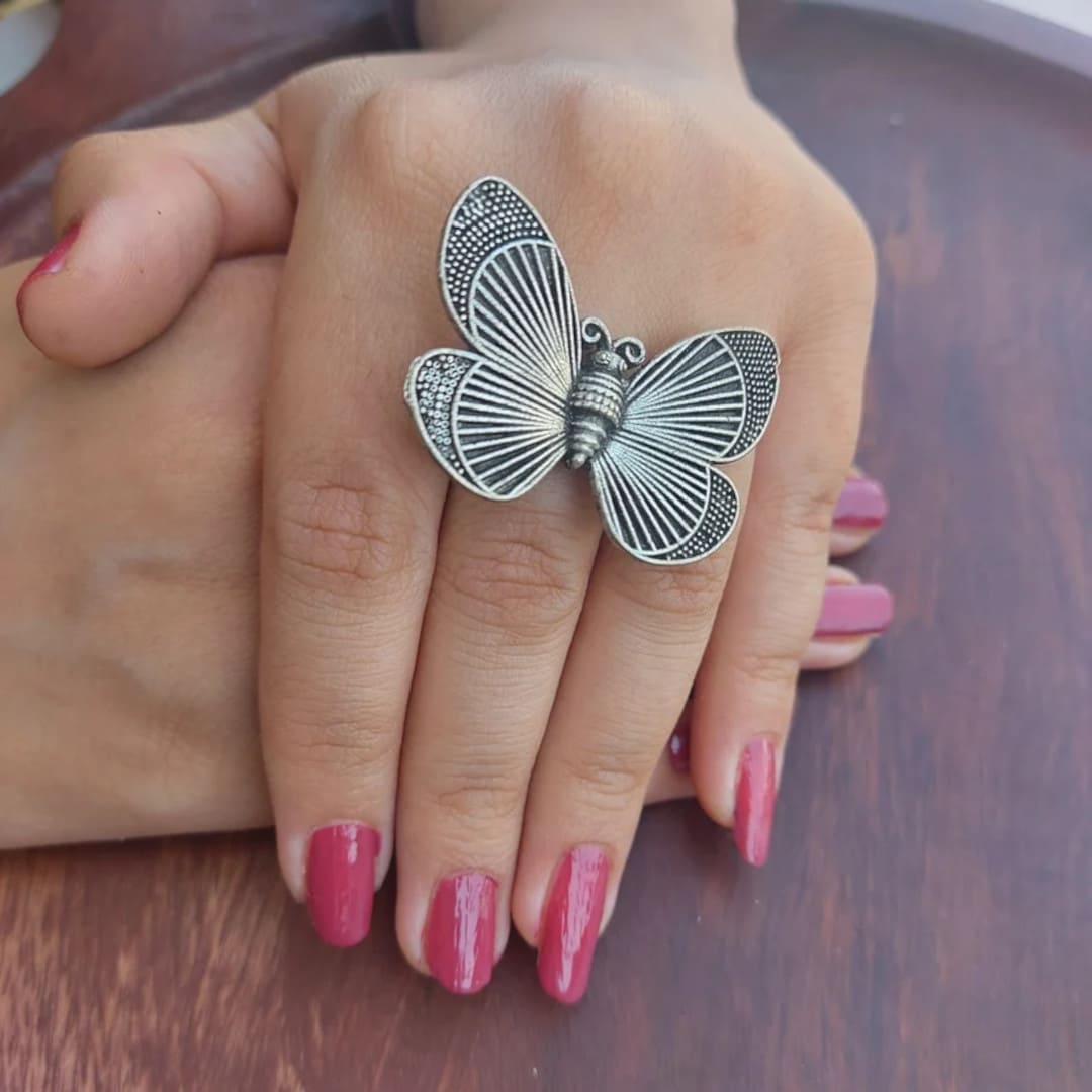 Handmade Brass Oxidized Silver look alike Evening Dinner Casual Party  Minimalistic Finger Ring | BODHI |Purple | MozaicQ