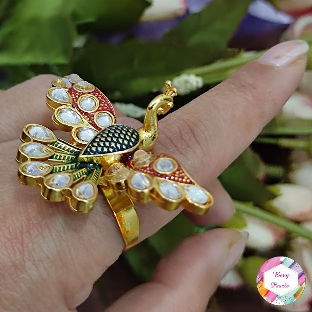 Set of 3 floral Gold Plated meenakari ring – Silvermerc Designs