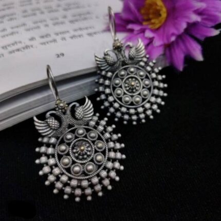 Oxidized Silver Duck Hook Earrings