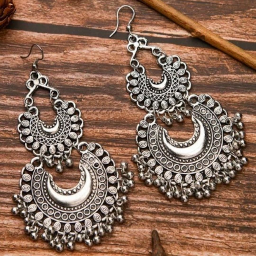 Long oxidized deals earrings