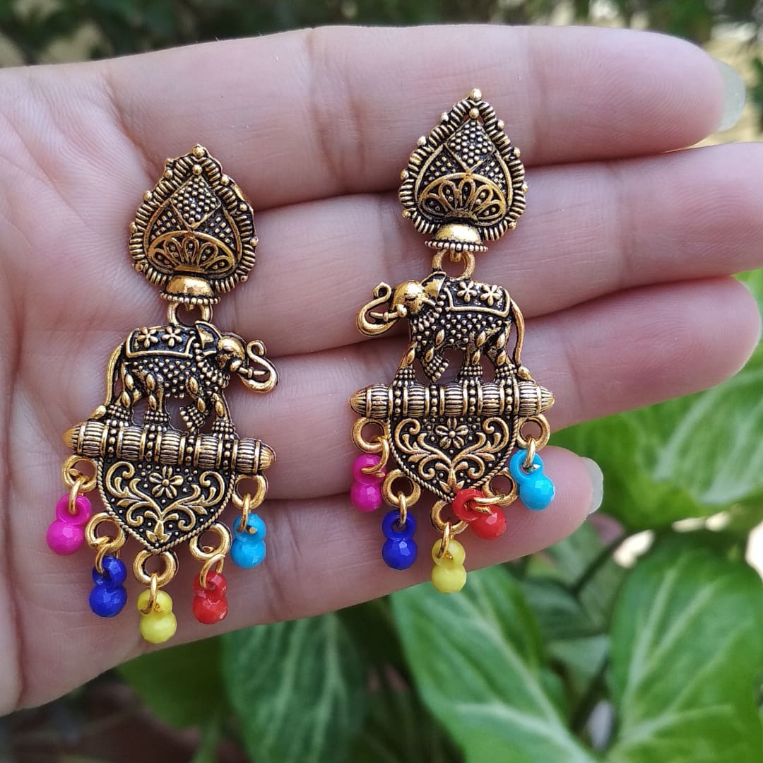 Buy Trendy Indian Oxidised Jhumka Earrings/traditional Multicoloured Beads  Jhumka/handmade Silver Plated Jhumka Earrings. Online in India - Etsy