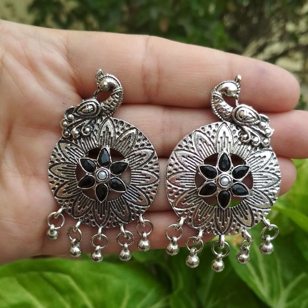 Peacock earrings silver on sale