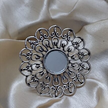 Oxidized Silver Round Mirror Cocktail Ring