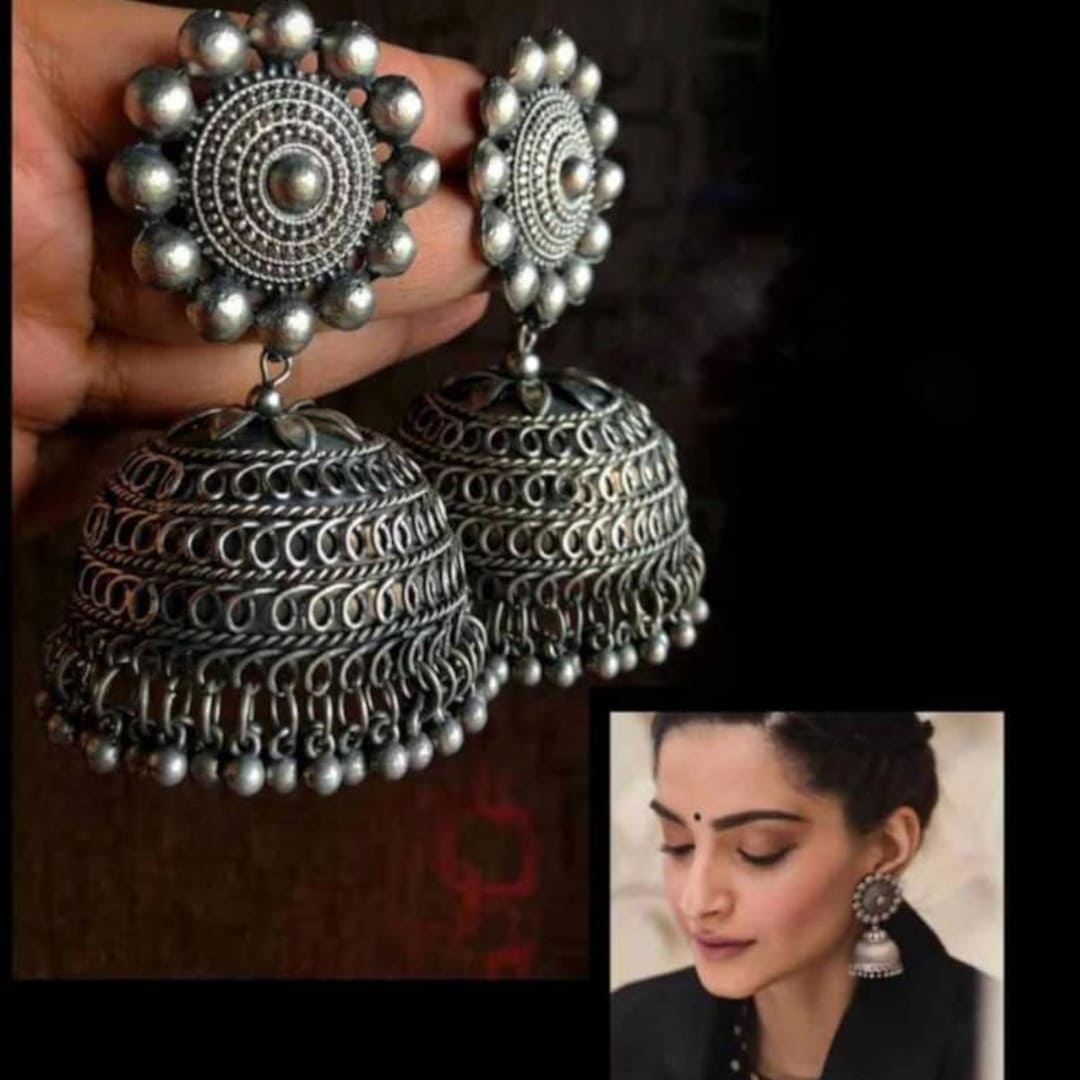 Flipkart.com - Buy Nityakshi Afghani Style Beautiful Stylish Big Size Black  Metal Jhumka Earring for Women - Metal Jhumki Earring, Earring Set Online  at Best Prices in India