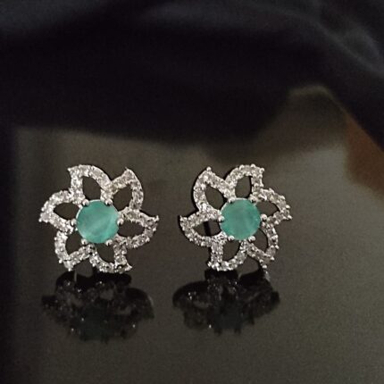Evan American Diamond Flower Stud Earrings - Mint Green